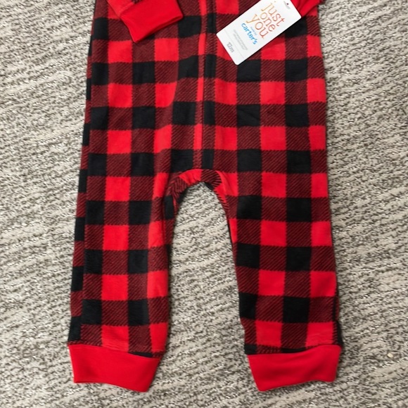 Fleece Buffalo Plaid Zip Up Hooded Romper - Picture 2 of 3